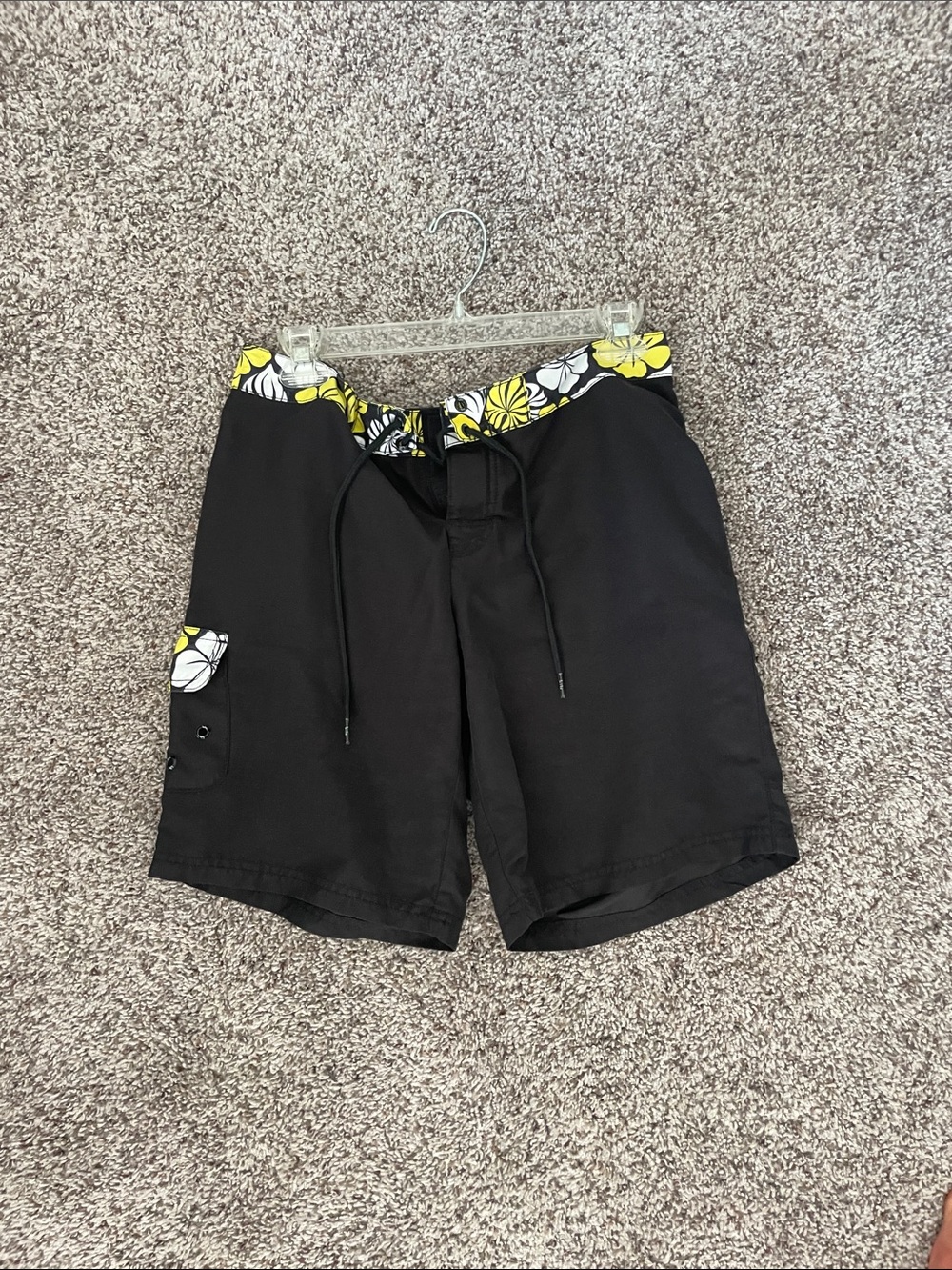 Lilu Black Women's Bermudas with Yellow Floral Trim